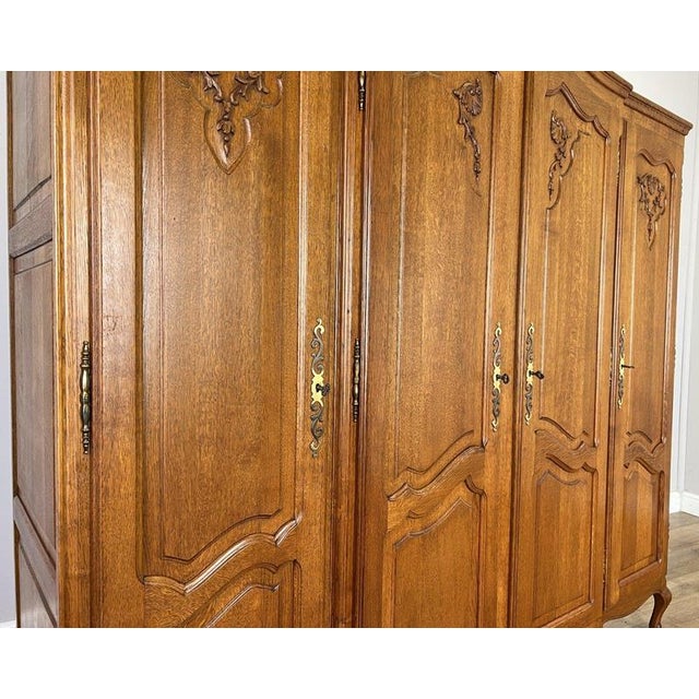 Wood Vintage French Louis XVI Style Carved Oak 4-Door Wardrobe For Sale - Image 7 of 12