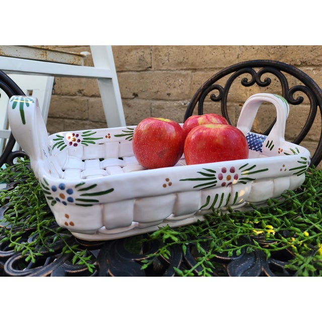Late 20th Century Portugal Ceramic Basket Weave Tray For Sale In Los Angeles - Image 6 of 13