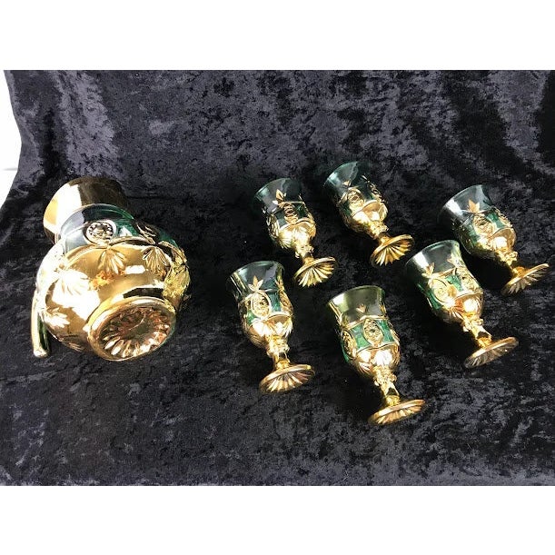 Vintage 1960s Italian Empoli Green & Encrusted Gold Pineapple Beverage Set - 7 Pieces For Sale In Phoenix - Image 6 of 9