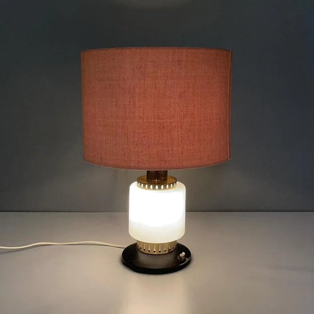 Stilnovo Mid-Century Modern Italian Metal Fabric and Glass Table Lamp by Stilnovo, 1960s For Sale - Image 4 of 12