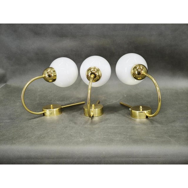 Vintage Brass and Opaline Glass Wall Lights by Kamenický Šenov, 1970s, Set of 3 For Sale - Image 14 of 16