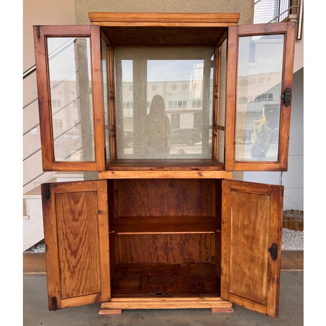 19th Century Large Cupboard or Bookcase with Glass Vitrine, Pine, Spain Restored For Sale - Image 18 of 18