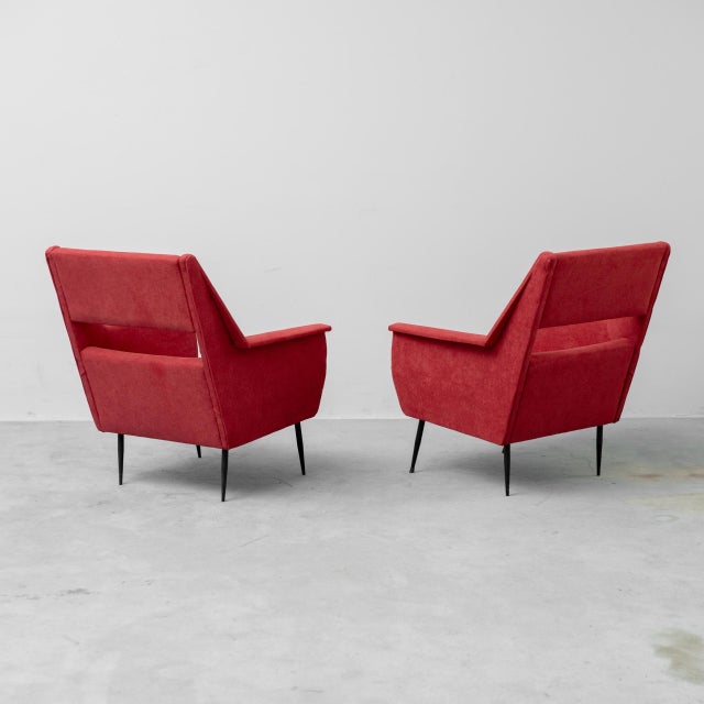 Vintage Lounge Chairs in Red Fabric by Gigi Radice, 1960s, Set of 2 For Sale - Image 4 of 11