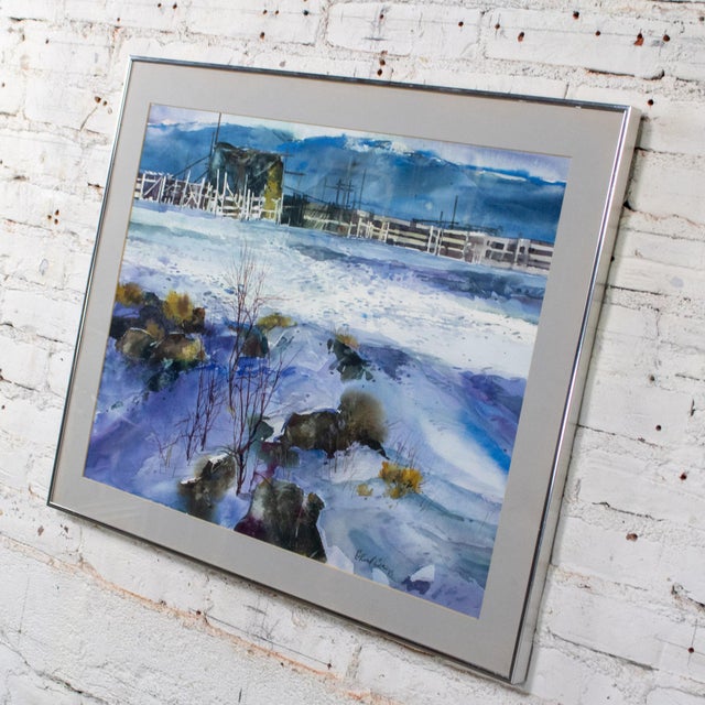 1985 Watercolor Winter Farm Landscape Signed by G. Russell Case Framed For Sale - Image 4 of 17