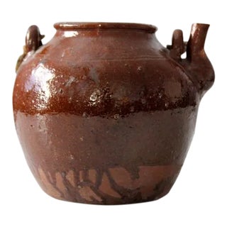 Antique Earthenware Water Pot With Rope Handle For Sale