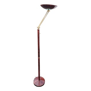 Mid-Century Italian Lacquered Goatskin & Brass Adjustable Torchiere Floor Lamp, 1950s For Sale