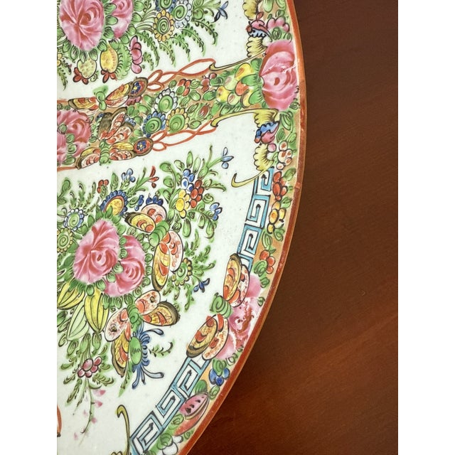 Chinese Export Hand Painted Rose Medallion Shallow Bowl For Sale - Image 10 of 15