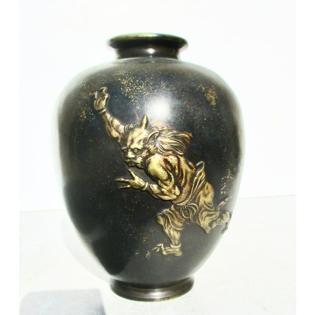 Bronze Japanese Meiji Bronze Vase With Gilt Demons For Sale - Image 8 of 13
