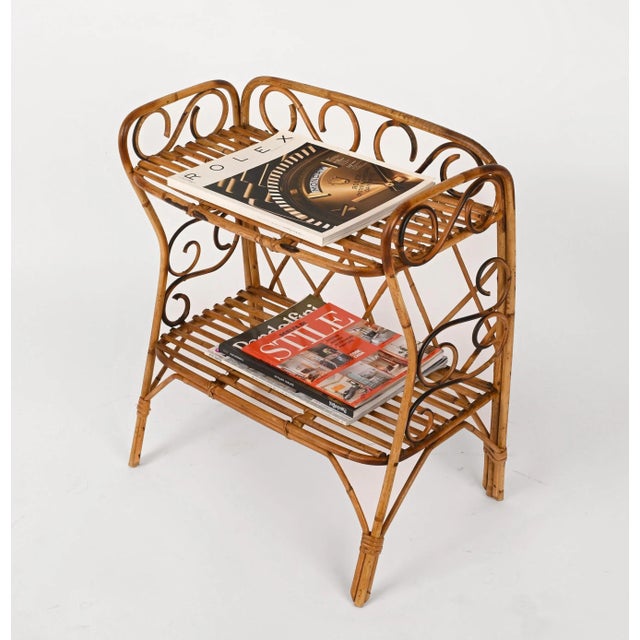 Mid-Century Italian Bamboo Two-Tier Rectangular Coffee or Bedside Table, 1960s For Sale - Image 4 of 16