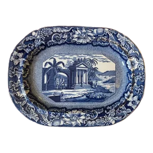 Antique Early 19th Century English Staffordshire Pearlware Blue & White Transfer Platter