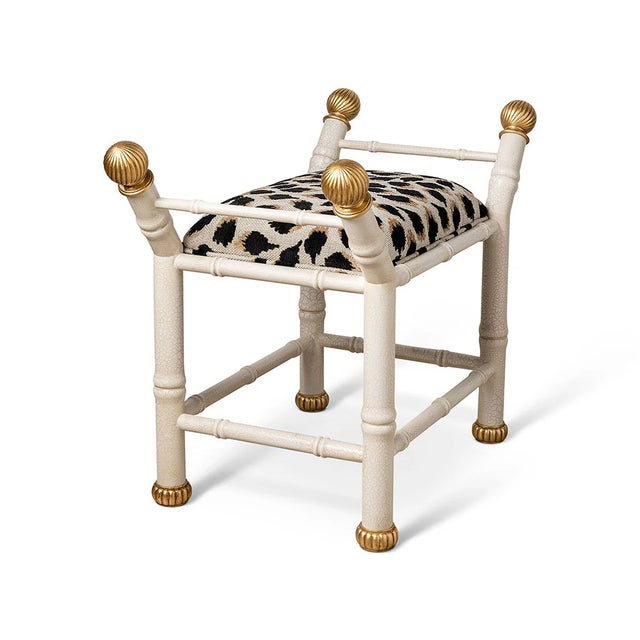 Hollywood Regency Boca White Ocelot Black Bamboo Bench For Sale - Image 3 of 7