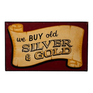 Vintage Silver & Gold Trade Sign For Sale