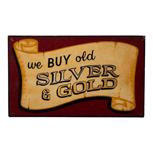 Vintage Silver & Gold Trade Sign For Sale