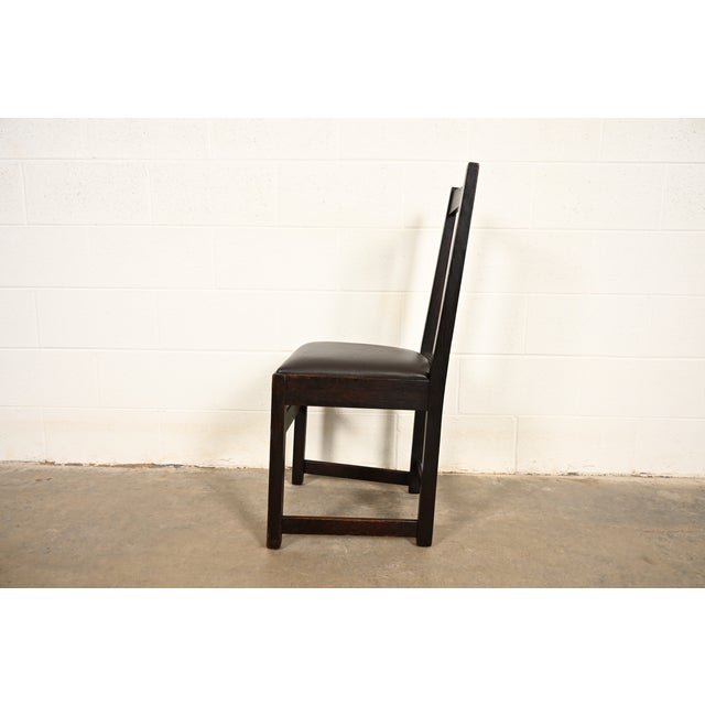 Brown Limbert Antique Mission Oak Arts & Crafts T-Back Side Chair or Dining Chair, Circa 1910 For Sale - Image 8 of 11