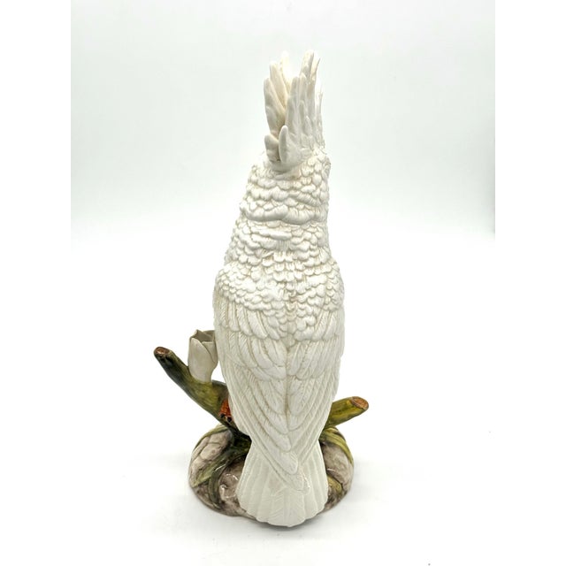 Modern Vintage Ethan Allen Italian Porcelain White Cockatoo Bird Sculpture, 16" For Sale - Image 3 of 8