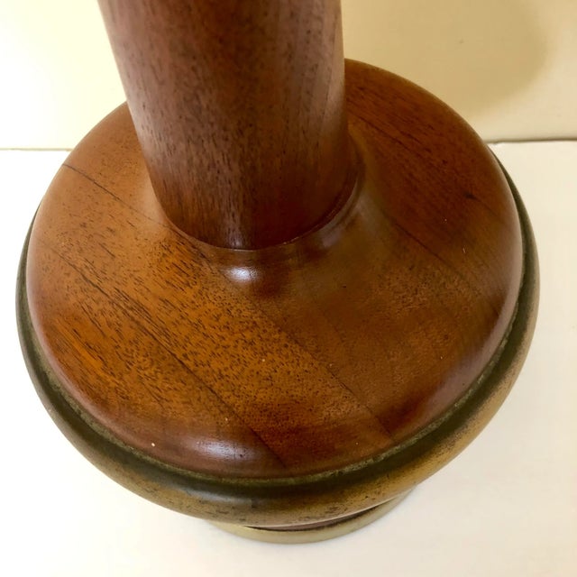 Mid Century Brass Walnut Table Lamp For Sale - Image 4 of 6