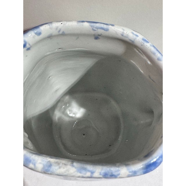 2010s Vintage Blue and White Spongeware Ceramic Pitcher by Bybee Pottery For Sale - Image 5 of 9