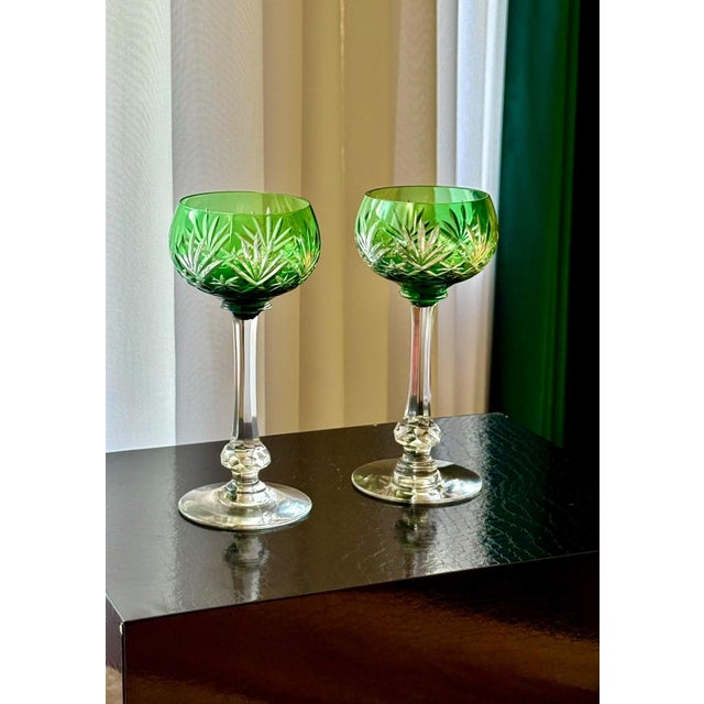 Green Massenet Crystal Hock Glasses by Saint-Louis, 1920, Set of 2 For Sale - Image 9 of 16