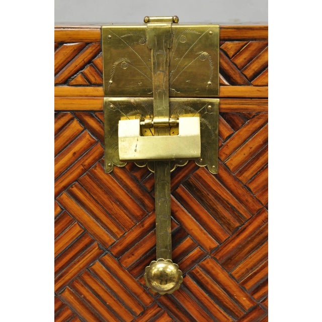 Late 20th Century Furniture Classics LTD Chinese Teak & Bamboo Campaign Chest Side Table on Stand For Sale - Image 4 of 18