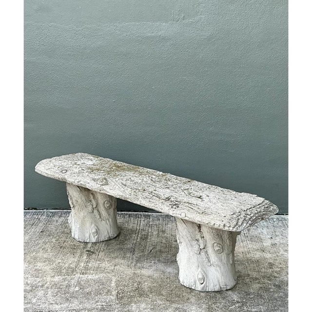 Vintage Faux Bois Concrete Garden Bench For Sale - Image 11 of 12