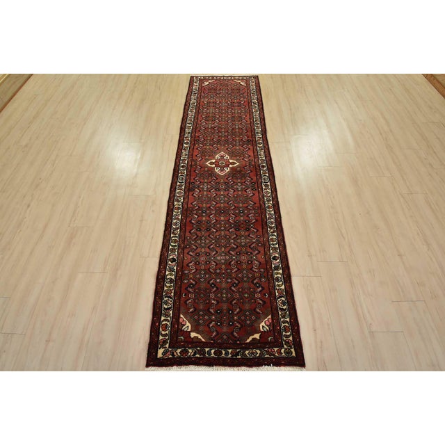 Tribal Hamedan Runner 2’7” X 9’4” Red Wool Vintage Tribal Hand-Knotted Rug For Sale - Image 3 of 13