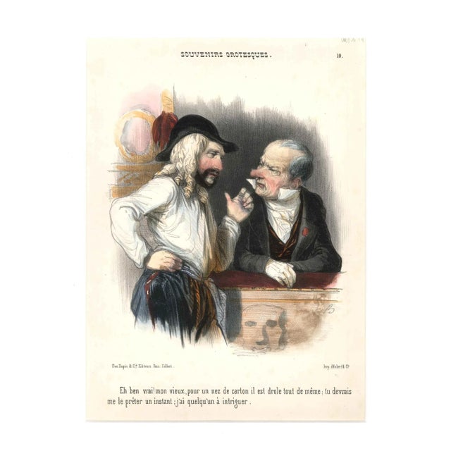 Amusing original colored lithograph with pouchoir details. Satiric illustration by the French draftsman Frédéric Bouchot...