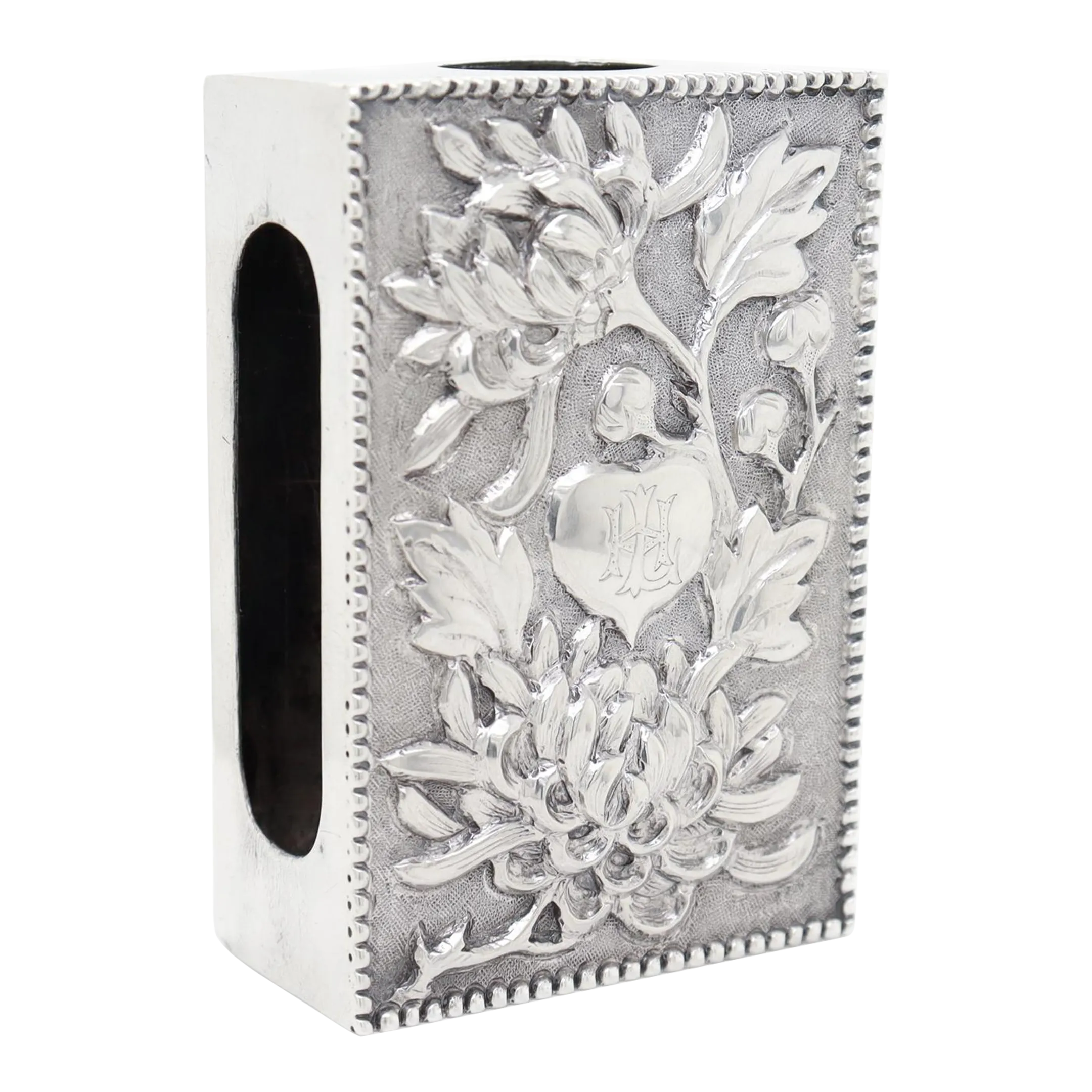 Antique Luen Wo Chinese Export Silver Matchbox Cover With