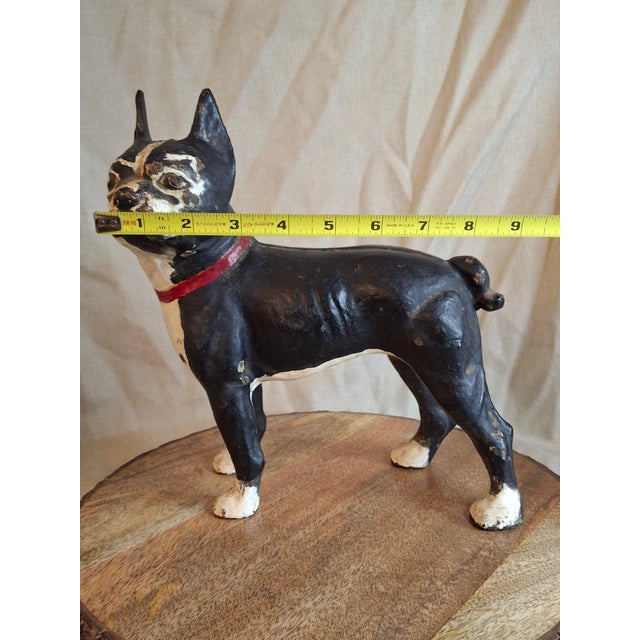 American Antique National Foundry Cast Iron Boston Terrier Dog Doorstop Left Facing #149 C. 1920s For Sale - Image 3 of 18