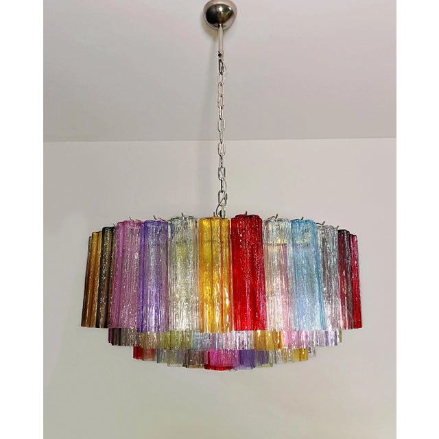 1990s Large Murano Glass Chandelier with 101 Multicolored Tube Glasses, 1990s For Sale - Image 5 of 16