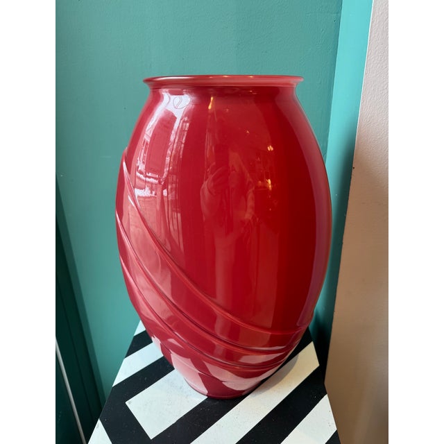 Glass Large Vintage Deco Style Ruby Glass Vase For Sale - Image 7 of 7