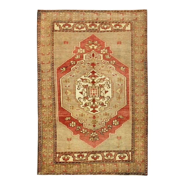 1960s Red & Brown Vintage Turkish Rug 4'1" X 6'2" For Sale