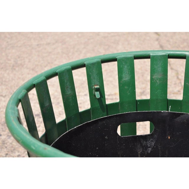 Late 20th Century Outdoor Slatted Steel Metal Green Park Trash Can & Liner - 24 Gallon For Sale - Image 4 of 10