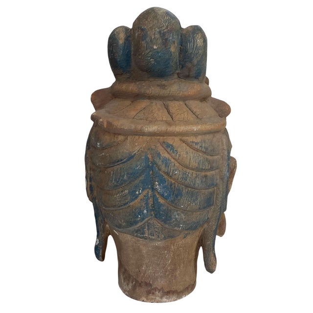 Vintage Asian Carved Wood Guanyin Head 9" H For Sale In New York - Image 6 of 7