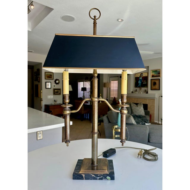 French Brass French Directoire Style Bouillotte Tole Table Lamp For Sale - Image 3 of 16