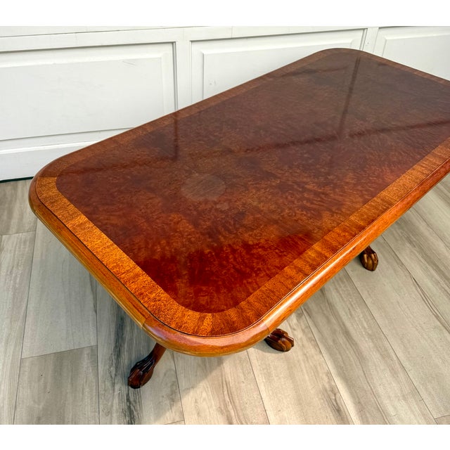 English Georgian Revival Burl Veneer Coffee Table With Double Pedestal Base For Sale - Image 17 of 18