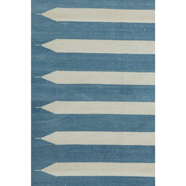 Contemporary Rug & Kilim’s Contemporary Dhurrie Rug in Blue and White Stripes For Sale - Image 3 of 7