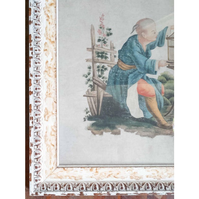 19th Century 19th Century French Chinoiserie Chinese Export Style Watercolor Painting For Sale - Image 5 of 18