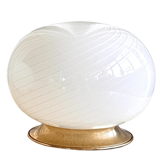 White Swirl Murano Glass Table Lamp with Brass Bases, 1970s For Sale