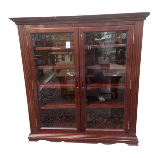 1990s Rosewood Asian Style Cabinet with 2 Glass Doors For Sale