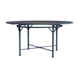 Brown Jordan Venetian 60" Round Dining Table - Glass Umbrella Top in Sapphire For Sale