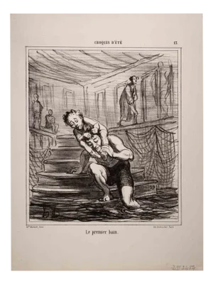 Honoré Daumier, Le Premier Bain, Lithograph, 1858