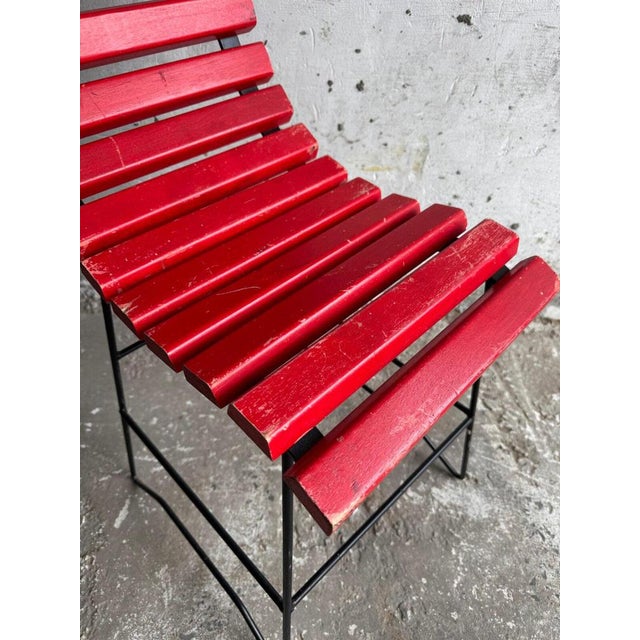 Red Slatted Chair with Black Metal Frame For Sale - Image 6 of 9
