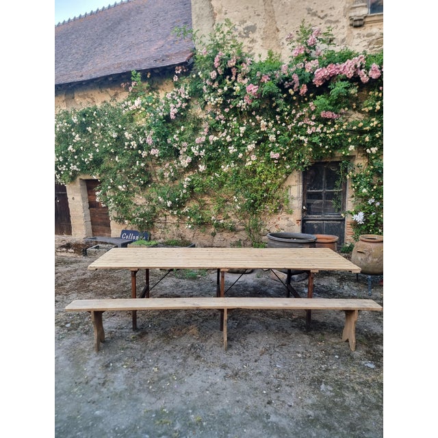 Antique French Folding Garden Table Set with Benches, Pine and Chestnut, 1890s, Set of 3 For Sale - Image 13 of 18