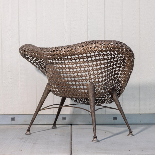1990s Raymond Moralès Attributed Fauteuil À Corbeille Sculptural Bronzed Steel Lounge Chair, 1990s For Sale - Image 5 of 16