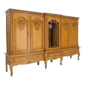 Carved Oak Oversize 5 Doors Long Credenza Cabinet Sideboard with Shelves Drawer