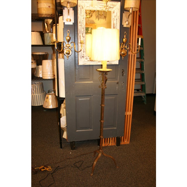 French Country Vintage French Tole Candlestick Floor Lamp For Sale - Image 3 of 7