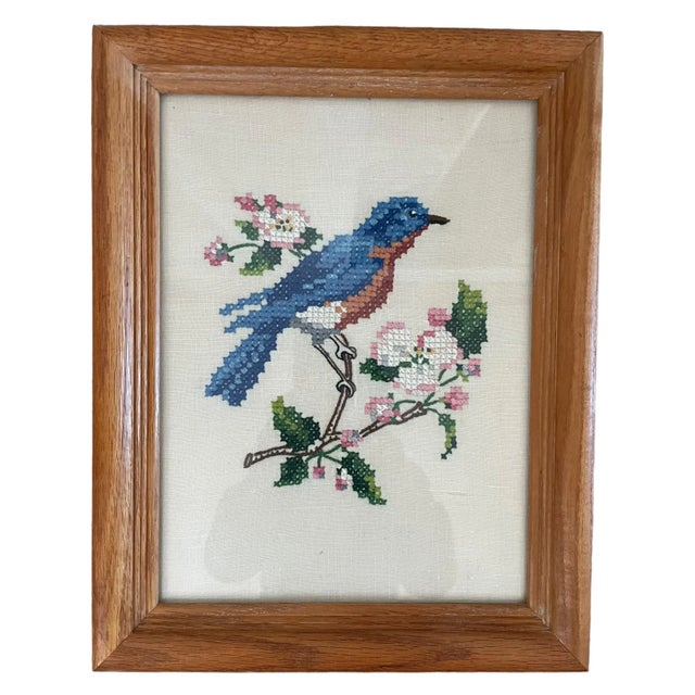 Vintage Cross-Stitched Embroidered Framed Songbirds. Set of Four. This is a wonderful set and is nicely done. Substantial...