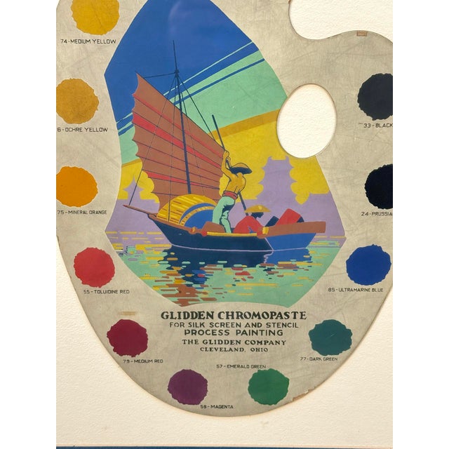 Mid-Century Glidden Paint Advertising Palette Asian Motif Framed & Matted For Sale - Image 9 of 11