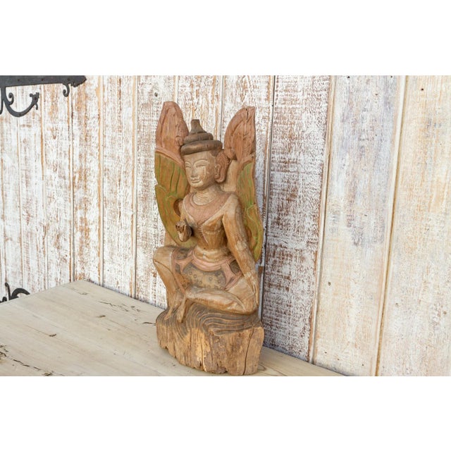Wood Antique Mythical Thai Wooden Statue For Sale - Image 7 of 11