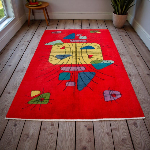 Mid-Century Modern Vintage Hand Knotted Turkish Rug Mid-Century Zeki Muren Desing Area Rug - 5′1″ X 8′1″ For Sale - Image 3 of 10